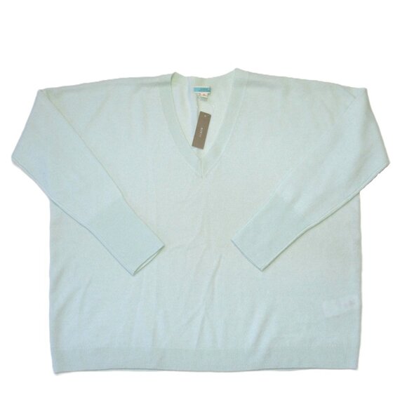 NWT J.Crew Cashmere V-neck Boyfriend Sweater in Neon Heather Mint Pullover S - Picture 1 of 3